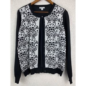 Croft & Barrow size Large Women’s Black Silver Floral Button Up Cardigan